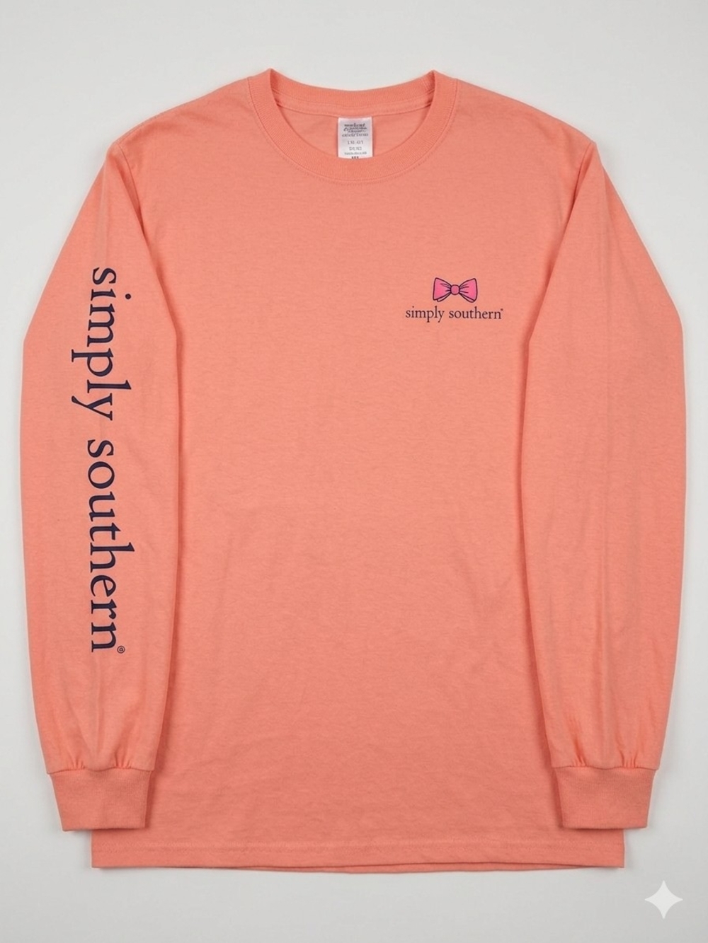Simply Southern Coral-Peach Long Sleeve Tee with Bow Chest Logo